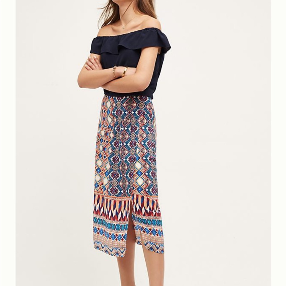 Anthropologie Olympia Midi Skirt P0 100% silk